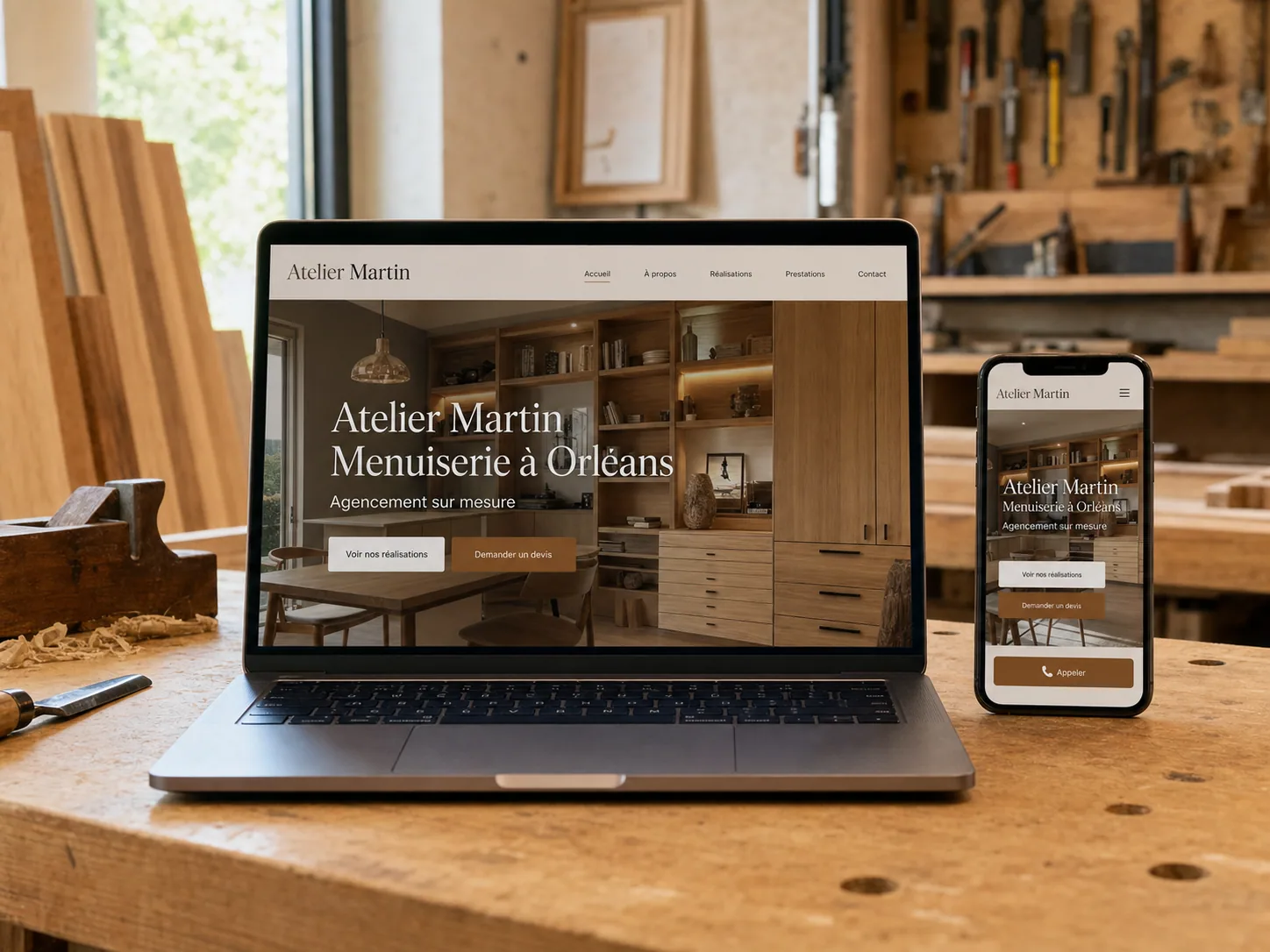 Exemple d’un site d’artisan adapté à l’ordinateur et au téléphone