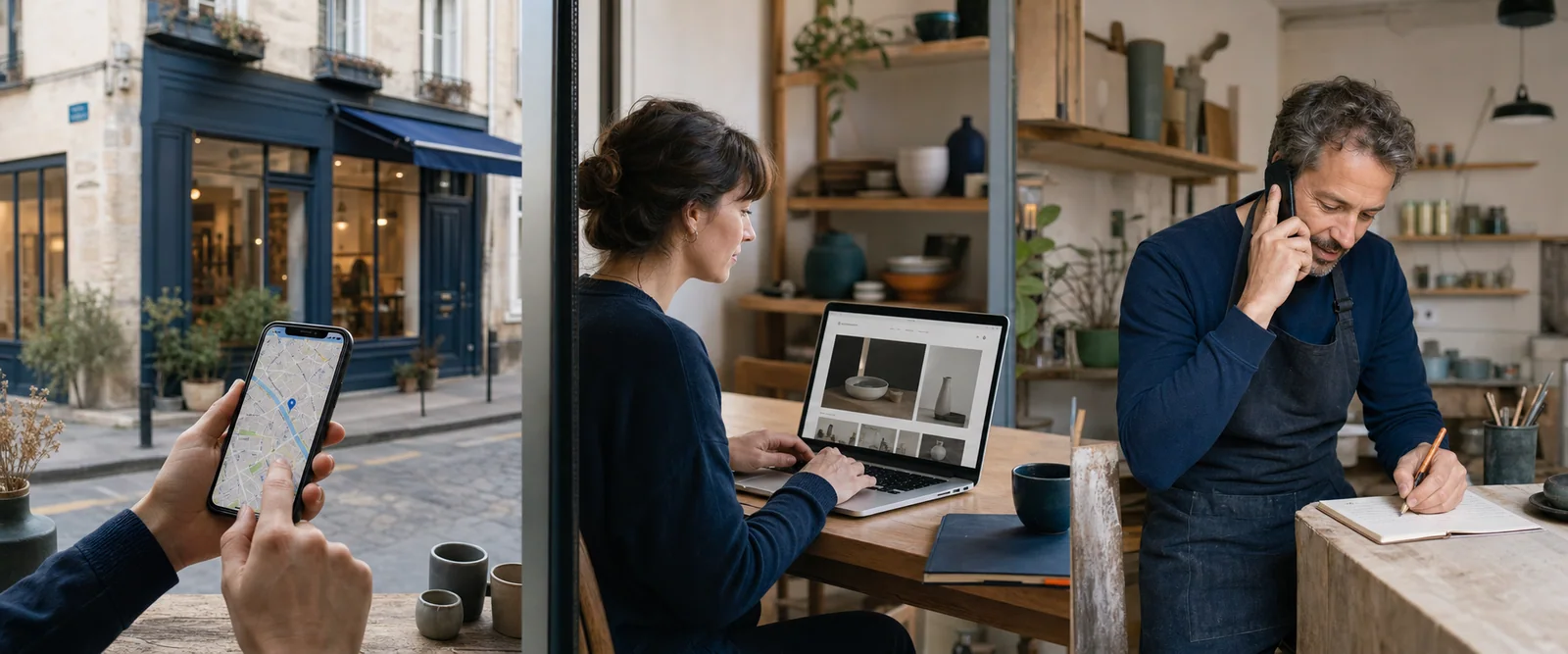 Parcours d’un client local : recherche, découverte du site puis prise de contact